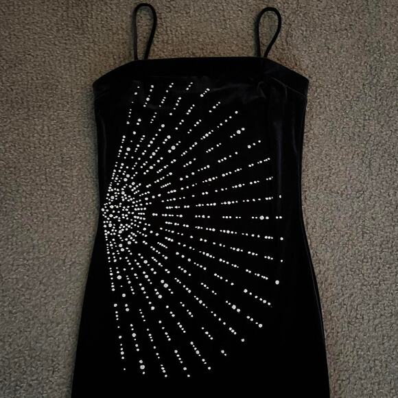 90s black velvet sparkly square neck maxi gown - Picture 3 of 5